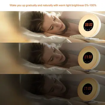 Sunrise Ceas cu Alarmă serviciu de Trezire Lumină Ceas Digital cu 6 Sunete Naturale, Radio FM, 7 Culoare Lumină de Noapte, Control Tactil Ușor