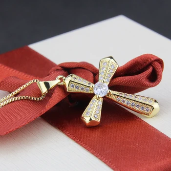 SUNSLL Nou aur colier de cupru Cubic Zirconia Cruce colier pentru femei de Moda religioasă unică de bijuterii pandantiv colier cadouri