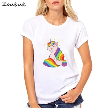 Sunt fericit unicorn pisica Casual pentru Femei tricou de Vară 2020 Topuri Drăguț Alb cu Maneci Scurte Gât O caticorn Tricou