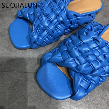 SUOJIALUN 2021 Nou Brand Plat Papuci Femei Țese Slide-uri de Sandale de Vară în aer liber, Plajă, sandale Flip Flops Doamnelor Papuci de Casa