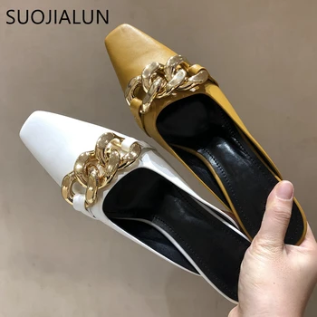 SUOJIALUN Toc Subțire de Mare de Femei Papuci de casa Brand de Moda Lanț de Aur de Aproape Toe Catâr Pantofi Casual Mocasini Brand Diapozitive Zapatillas Muje