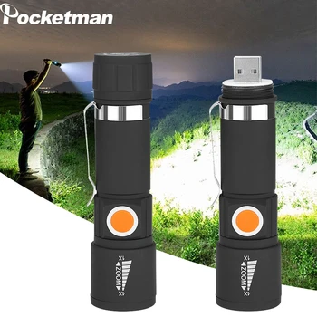 Super Bright LED 3 Moduri de Mini Lanterna Portabil Zoom USB de Încărcare de Iluminat Evidenția Impermeabil la Îndemână Lanterna TorchCamping