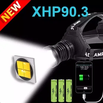 Super-Luminos XHP90.3 Far USB 3*18650 Baterie Reîncărcabilă Led Faruri Impermeabil Zoom Lanterna Utilizarea pentru Vânătoare, Pescuit