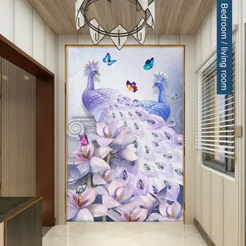 Superba Păuni Pictura Decor DIY Ușa de Perete Autocolant Dormitor Pridvor Artă Murală Auto-adeziv Impermeabil din PVC Perete Poster