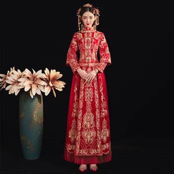 Supradimensionat 6XL Vintage de Mireasa Broderie Stras Cheongsam Tradițională Chineză Rochie de Mireasa Orientale Femei Qipao