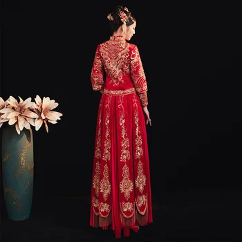 Supradimensionat 6XL Vintage de Mireasa Broderie Stras Cheongsam Tradițională Chineză Rochie de Mireasa Orientale Femei Qipao