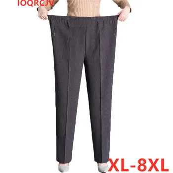 Supradimensionat Femei Pantaloni de Primăvară Cădea Talie Elastic Pantaloni Casual Plus Catifea Cald Iarna Pantaloni Mijloc de sex Feminin Pantaloni Drepte XL-8XL
