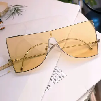 Supradimensionat ochelari de Soare Ochi de Pisica Femei Luxulry de Brand Designer de Metal Pătrat Albastru Galben Clar Lentile de Ochelari de Soare Oglindă Nuante UV400