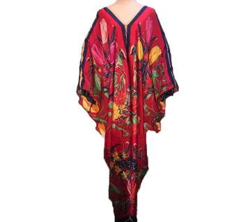 Supradimensionat V-neck Vara Lady Caftan de Mătase rochii lungi Tradiționale Malaezia Musulman rochie pentru femei Africane rochii pentru femei