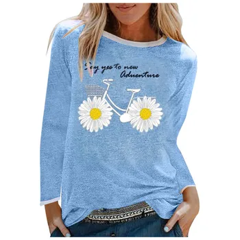 Supradimensionate grafic tricouri tricou femei Daisy Imprimare Mâneci Lungi T-Shirt, Bluze Casual футболка женская camisetas mujer футболка