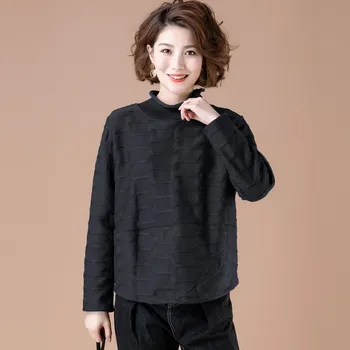 Supradimensionate pentru Femei de Toamna cu Maneci Lungi T-shirt New Sosire 2020 Epocă Guler Culoare Solidă Vrac Femeie Bluze Casual Tricouri S2086