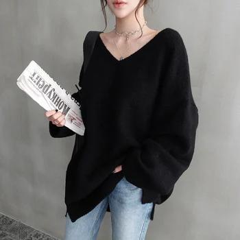 Supradimensionate Vrac Plus Size V-neck Pulover Tricotate Pulover 2020 Toamna Iarna Harajuku Kpop Femeie coreean Îmbrăcăminte