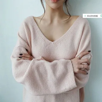 Supradimensionate Vrac Plus Size V-neck Pulover Tricotate Pulover 2020 Toamna Iarna Harajuku Kpop Femeie coreean Îmbrăcăminte
