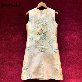 Svoryxiu 2020 Designer de Moda de Vara Roz Jacquard Tank Dress pentru Femei de Înaltă Calitate Margele Floare de Imprimare Rochii a-Line Vestdios