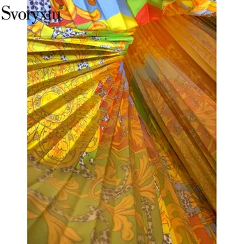 Svoryxiu Moda Femei Toamna Iarna Runway Fusta Costum de lux de Aur Totem Print cu Maneca Lunga Bluza + Fusta Plisata deux-pieces