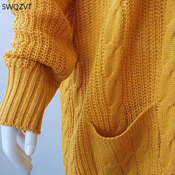 SWQZVT Plus Dimensiune Pulover Femei 2020 Toamna Iarna Buzunar poftă de mâncare Femei Tricotate Cardigan Lung Liber Casual Femei Haine uza