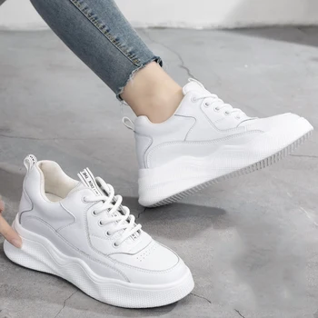 SWYIVY Alunecare Piele Platforma Adidasi Femei Pantofi Casual Alb de Moda 2020 Primăvară Superficial Indesata Adidasi Pentru Femei Pantofi Solide