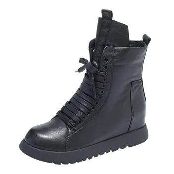 SWYIVY din Piele Glezna Cizme pentru Femei de Iarnă Pantofi Blană Ascuns Pene 2020 Nou Blană Neagră, Cizme de Zapada Indesata Toc Pantofi Casual