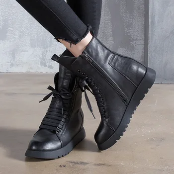 SWYIVY din Piele Glezna Cizme pentru Femei de Iarnă Pantofi Blană Ascuns Pene 2020 Nou Blană Neagră, Cizme de Zapada Indesata Toc Pantofi Casual