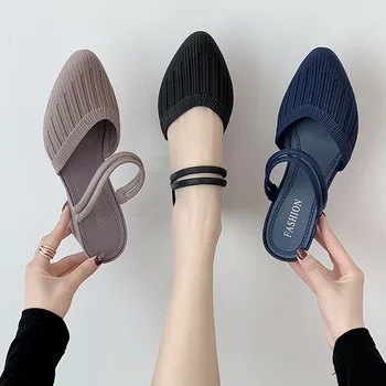 SWYIVY PVC Jeleu Pantofi Pene Papuci de Femei Pantofi de Vara Deget de la picior Închis 2020 Nou de sex Feminin Casual Jumătate Papuci de Catâri Lamele de Cauciuc