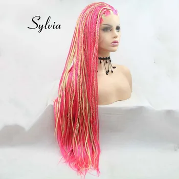 Sylvia Galben/Roz Culoare Mixt Panglica Lung Sintetic Peruci Fata Dantelă Pentru Femei Păr Rezistente La Căldură Fibre Panglica Peruci