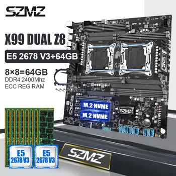 SZMZ X99 Dual CPU Socket LGA 2011-3 Placa de baza Stabilit Cu E5 2678V3 Și 8*8gb DDR4 2400MHZ ECC REG RAM