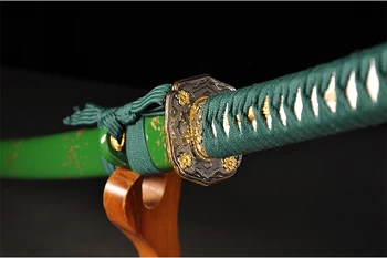 Săbii de samurai Japonez de calitate real Katana 1095 zgura de oțel cu muchie ascuțită cu canelură culoare verde deschis lama full tang