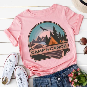 Tabăra De Canoe Femei T-shirt Doamna de Moda cu Maneci Scurte Haine 2020 Noi de Vara Tricou Top Tee Gât O Femeie Femei Femei Tricou