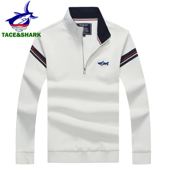 TACE&SHARK 2019 Jumătate Fermoar Maneci Lungi Tricou Polo pentru Barbati Moda Rechin Broderie Business Casual Poloshirt Bărbați Pulover