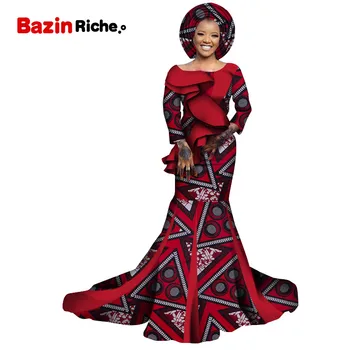 Talentat Headwrap Tradiționale Africane Femei de Îmbrăcăminte, Podea-lungime African Wax Cotton Femei Personalizate Ziua de nastere Rochii de Partid WY7073