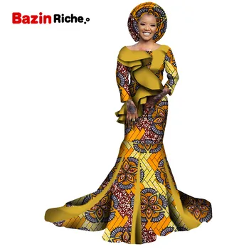 Talentat Headwrap Tradiționale Africane Femei de Îmbrăcăminte, Podea-lungime African Wax Cotton Femei Personalizate Ziua de nastere Rochii de Partid WY7073