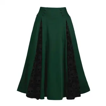Talie inalta Fusta Midi Gotic Fusta Plisata Petrecere Casual Fusta Plus Dimensiune Dantelă Mozaic de Epocă faldas mujer moda 2020
