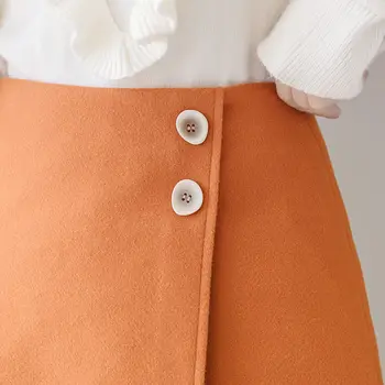 Talie mare portocaliu lână fuste femei 2020 toamna iarna coreean o-linie fuste mini neregulate femme jupes lână saias plus dimensiune