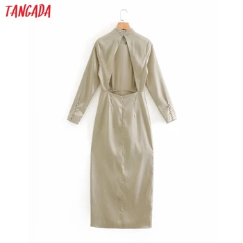 Tangada 2020 Toamna moda femei solide rochie din satin cu maneci lungi birou doamnelor rochie midi cu fermoar spate XN26