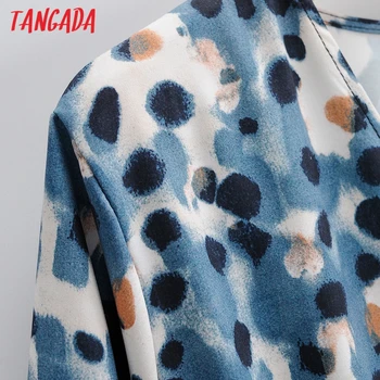 Tangada femei de moda puncte albastre de imprimare rochie a-line v gatului Maneca Lunga Doamnelor Rochie lunga Vestidos SY143