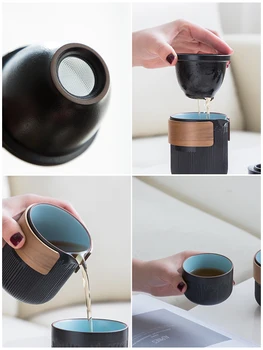 TANGPIN negru vase ceramice ceainice cu 3 cani de călătorie portabil set de ceai drinkware