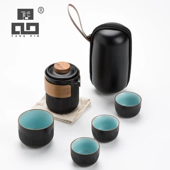 TANGPIN negru vase ceramice ceainice cu 3 cani de călătorie portabil set de ceai drinkware
