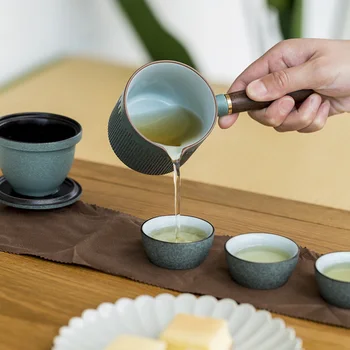 TANGPIN verde ceramice ceainice cu 3 cani de ceai seturi de călătorie portabil, seturi de ceai cu geanta de voiaj