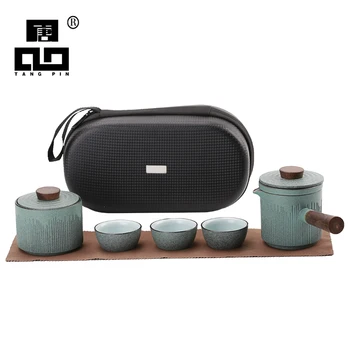 TANGPIN verde ceramice ceainice cu 3 cani de ceai seturi de călătorie portabil, seturi de ceai cu geanta de voiaj