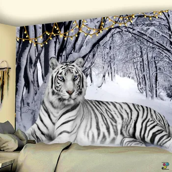 Tapiserie tigru alb în zăpadă Indian mandala agățat de perete tapiserie dormitor boem de perete dormitor yoga pătură pătură canapea