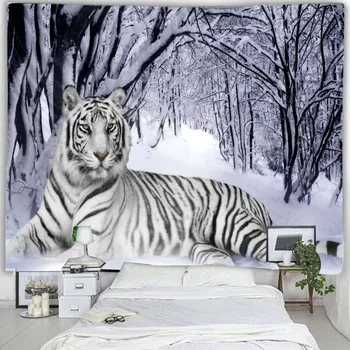 Tapiserie tigru alb în zăpadă Indian mandala agățat de perete tapiserie dormitor boem de perete dormitor yoga pătură pătură canapea