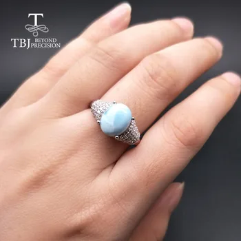 TBJ,noul stil natural de piatră prețioasă ovală 8*10mm Larimar inele argint 925 bijuterii fine pentru femei aniversare sau uzura de zi cu zi
