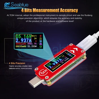TC64 de Tip C USB, LCD Color Voltmetru Ampermetru de Curent Contor de Multimetru Capacitatea Bateriei PD Taxa Power Bank USB Tester