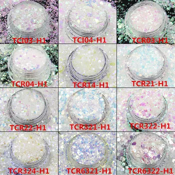 TCT-008 Mix Irizatii Curcubeu Alb, cu mai Multe Culori Hexagon forma Sclipici pentru unghii machiaj de BRICOLAJ si decoratiuni de Vacanță