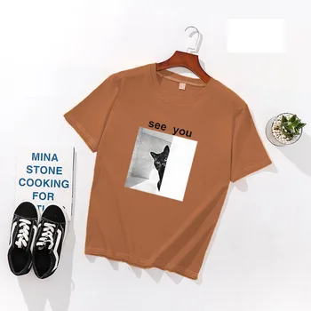 TE VĂD Imprimare Femei camasi de Primavara-Vara cu Maneci Scurte O Gât Bumbac Spandex Femei Topuri Tricouri Slim Fit pentru Femei T-shirt