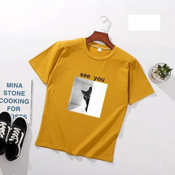 TE VĂD Imprimare Femei camasi de Primavara-Vara cu Maneci Scurte O Gât Bumbac Spandex Femei Topuri Tricouri Slim Fit pentru Femei T-shirt