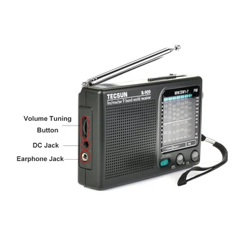 TECSUN R-909 fm/mw/sw 9 benzi Trupa Lume Receptor Radio Ultra-subțire Portabil Radio fm antena radio