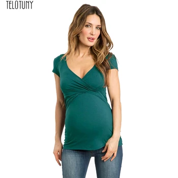 TELOTUNY de Maternitate Femei Solide sexy v-neck maneca scurta, bluze Gravide, care Alapteaza moale Multifunctionl Bluza Tricou x0510