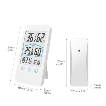 Termometru Digital Wireless cu Senzor la Distanță de 30m Termohigrometru de Temperatură și Umiditate cu Butoane Touch și Iluminare din spate