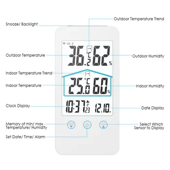 Termometru Digital Wireless cu Senzor la Distanță de 30m Termohigrometru de Temperatură și Umiditate cu Butoane Touch și Iluminare din spate